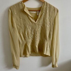 Vintage Sheer Floral Embroidered Button Up Blouse